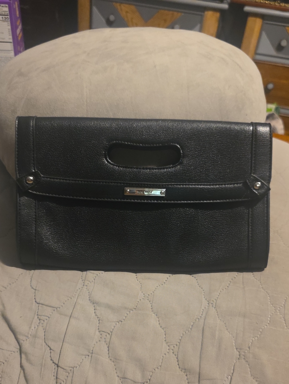 Nine West Black Clutch With Unique Cut-out Handle